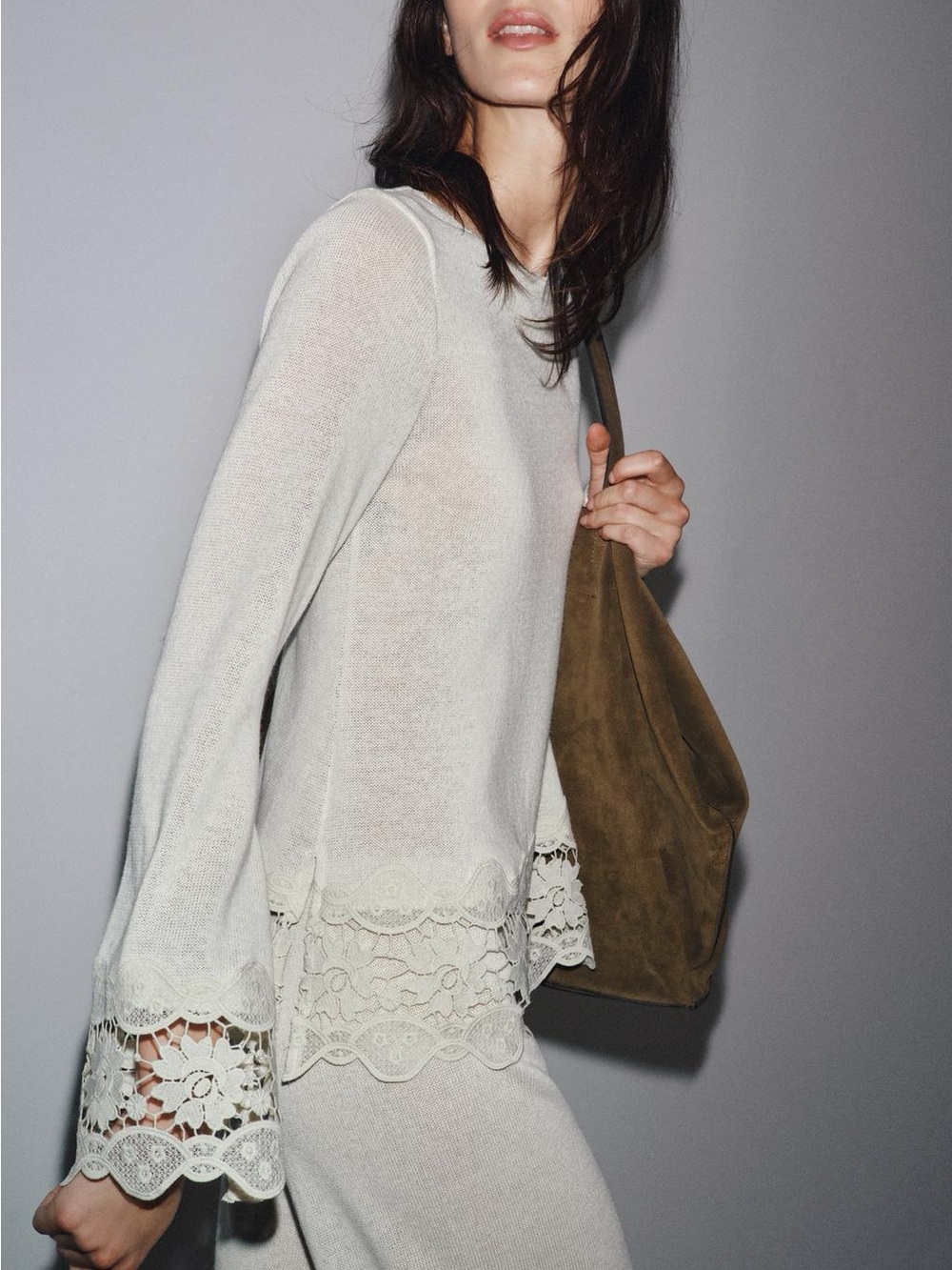 Cream knit crochet long sleeve